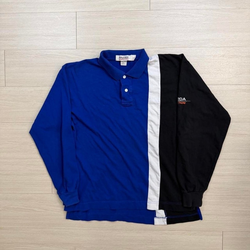 90's Nautica Competition Striped Blue Long Sleeve Rugby Shirt Mens Size Large